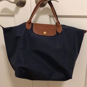 Longchamp Medium Le Pliage Short Handle Bag Navy